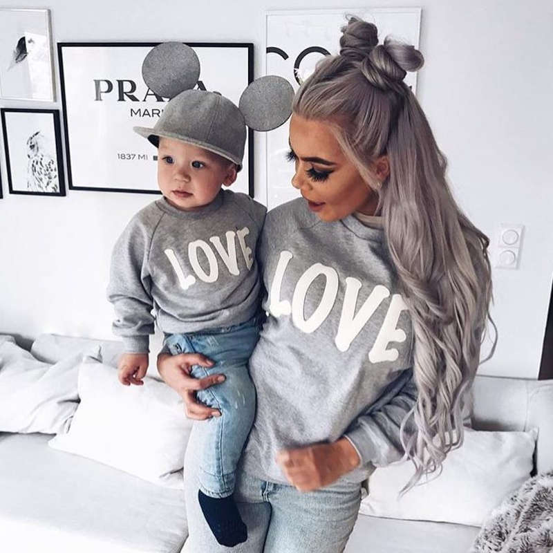 Sweat-shirt Mère Et Enfants Imprimé Noël - Col Rond Manches Longues, Polyester Doux, Pour Photos De Famille
