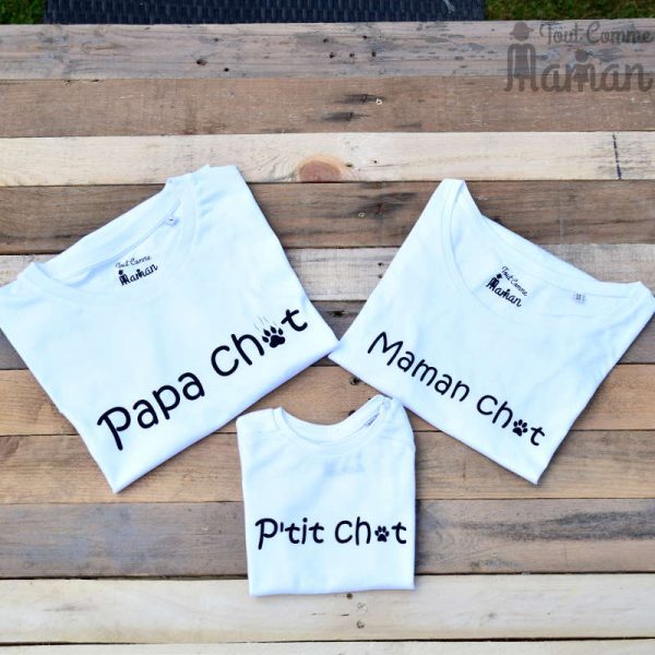 Tee-shirt famille chat blanc